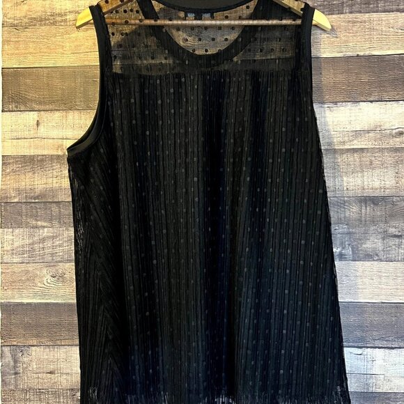 Lane Bryant Black Sleeveless Sheer Polka Dot Pleated Blouse 18/20 Witchy - Picture 2 of 4